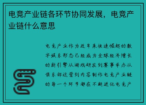 电竞产业链各环节协同发展，电竞产业链什么意思