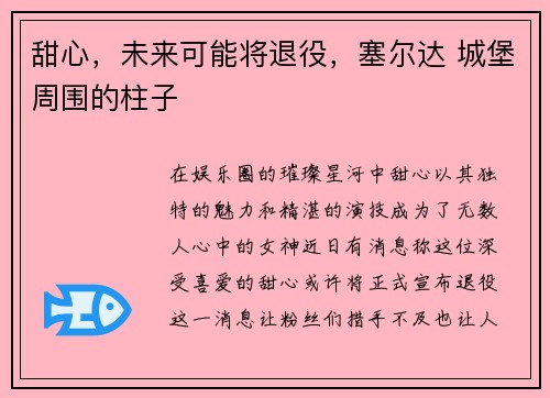 甜心，未来可能将退役，塞尔达 城堡周围的柱子