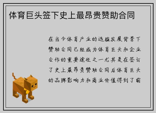体育巨头签下史上最昂贵赞助合同